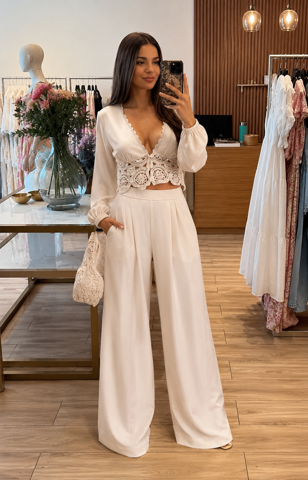 Chicways beige bordado