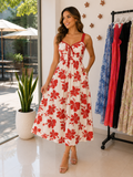 Midi pepper lino floral rojo